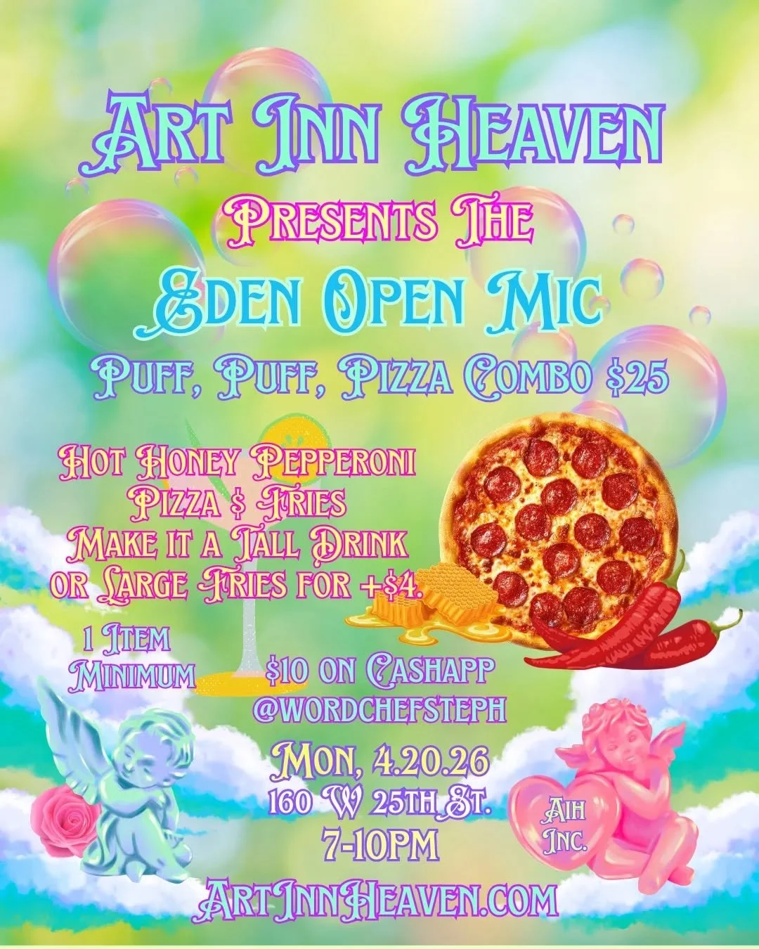 It wouldn't be a @xowordchefsteph event without FOOD!!! The Rose's new menu items now feature a hot honey pepperoni pizza 🍕 and and their wildly popular lychee martinis 🍸! 

Join us on Monday, 4/20 for an unforgettable night of poetry, comedy, and 