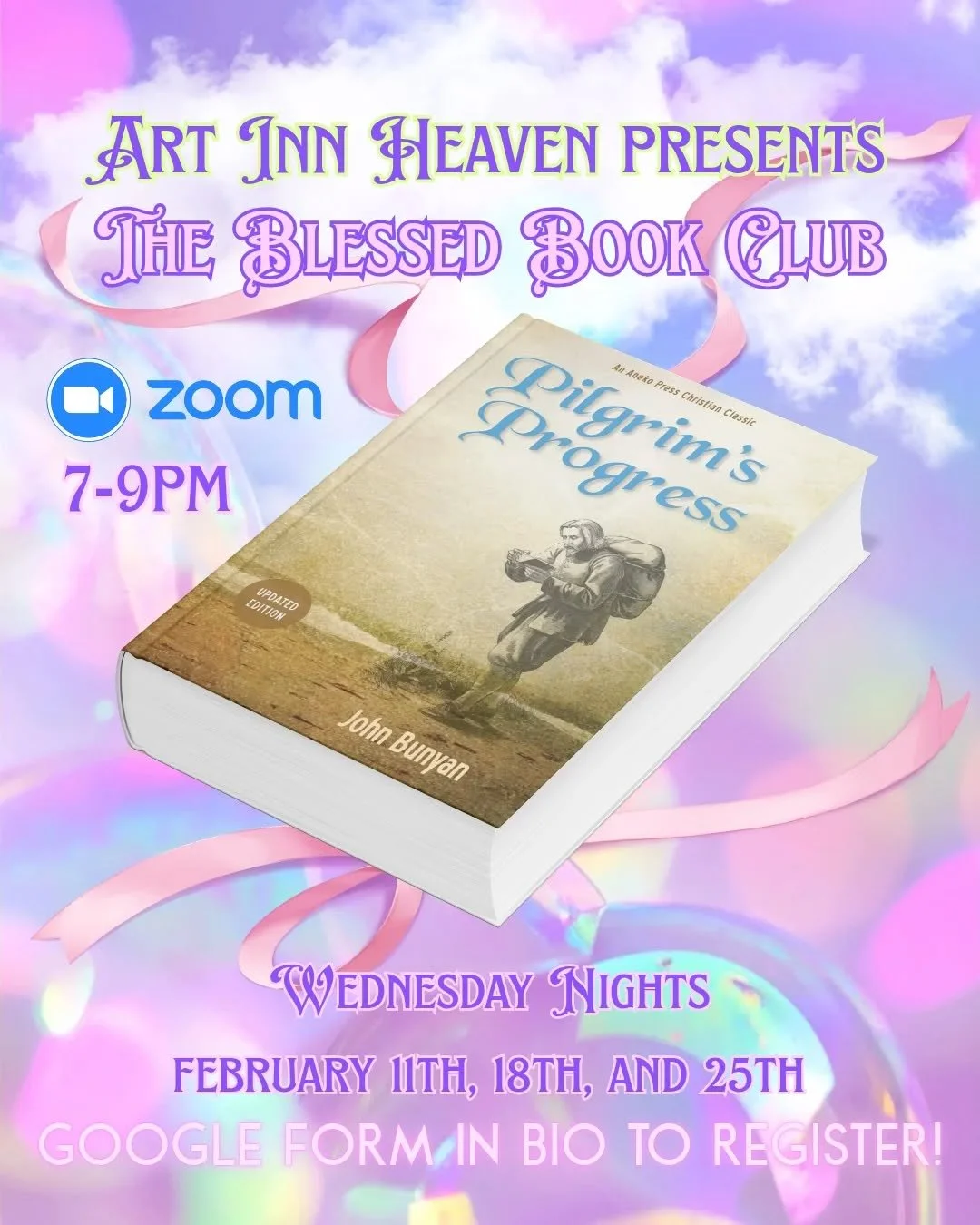 "Baby, it's cold outside..." ❄️ Let's cozy up and read the Word on a Wednesday! Starting February 11th, our CEO, Stephanie Nieves, will facilitate a virtual discussion based on John Bunyan's 1678 novel, "Pilgrim's Progress." 

Ste