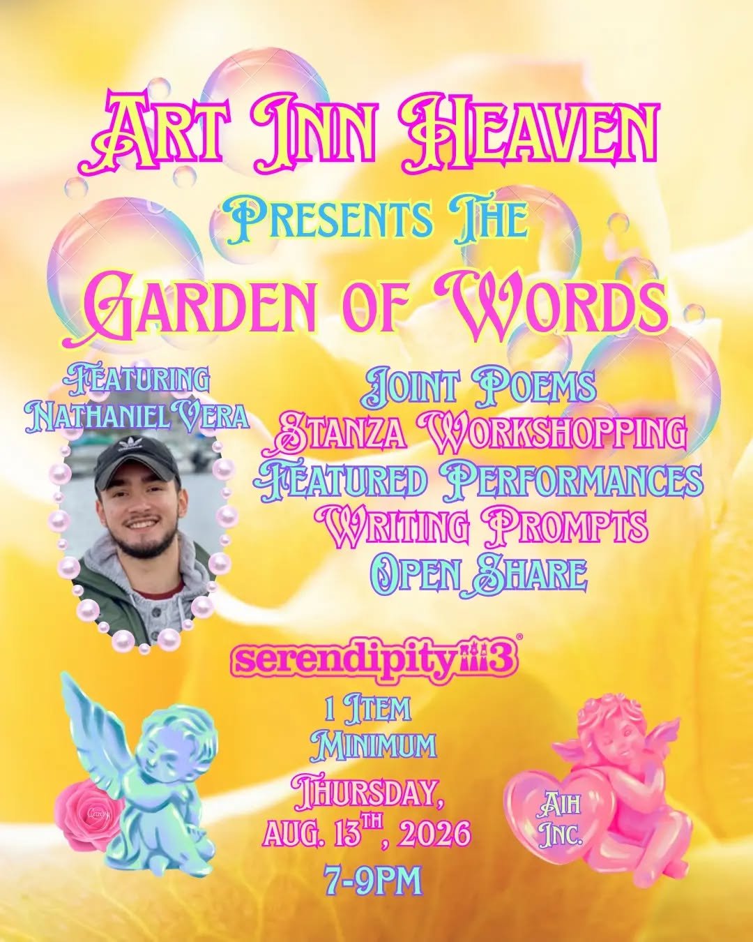 We're having a FREE writing workshop next week 🪽! Join @xowordchefsteph and @_en_vee___ at the FAMOUS @serendipity3nyc restaurant on the Upper East Side of Manhattan 🏩! 

We'll be growing gardens of poems, pruning each thorn of thought into a stem 