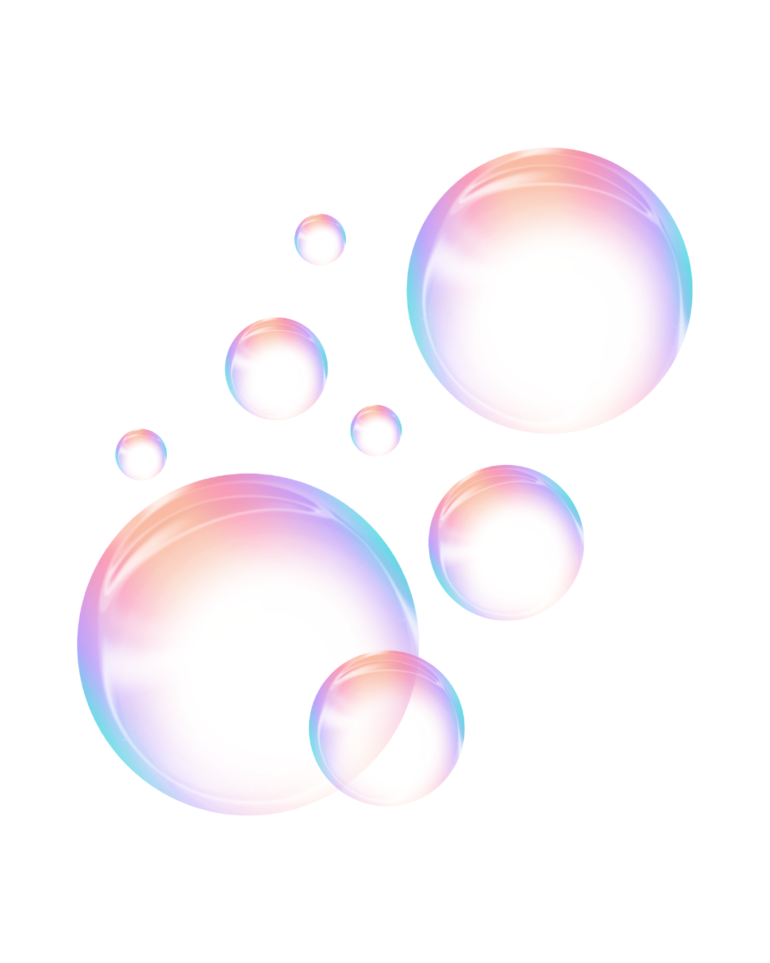 Colorful, iridescent bubbles floating against a black background.