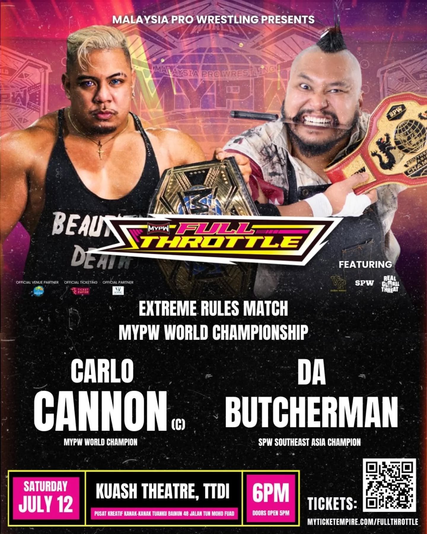 THE REMATCH IS HAPPENING AT MYPW!

After Da Butcherman defended his title in a bloody battle against Carlo Cannon, he now heads across the border with his eyes set on the gold around Carlo's waist, the MYPW World Championship. It will be champion ver