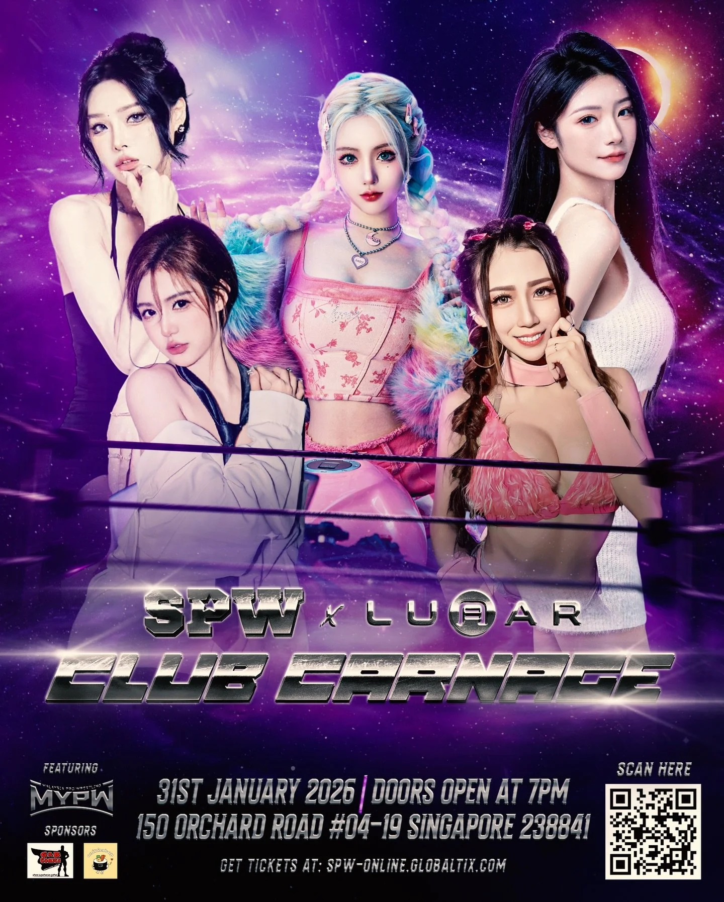 INTRODUCING THE RING GIRLS FOR SPW CLUB CARNAGE 

Bringing you a true Club Lunar experience at a Singapore Pro Wrestling event, SPW CLUB CARNAGE will see special guest ring girls making appearances in between matches and during the intermission.

Jus