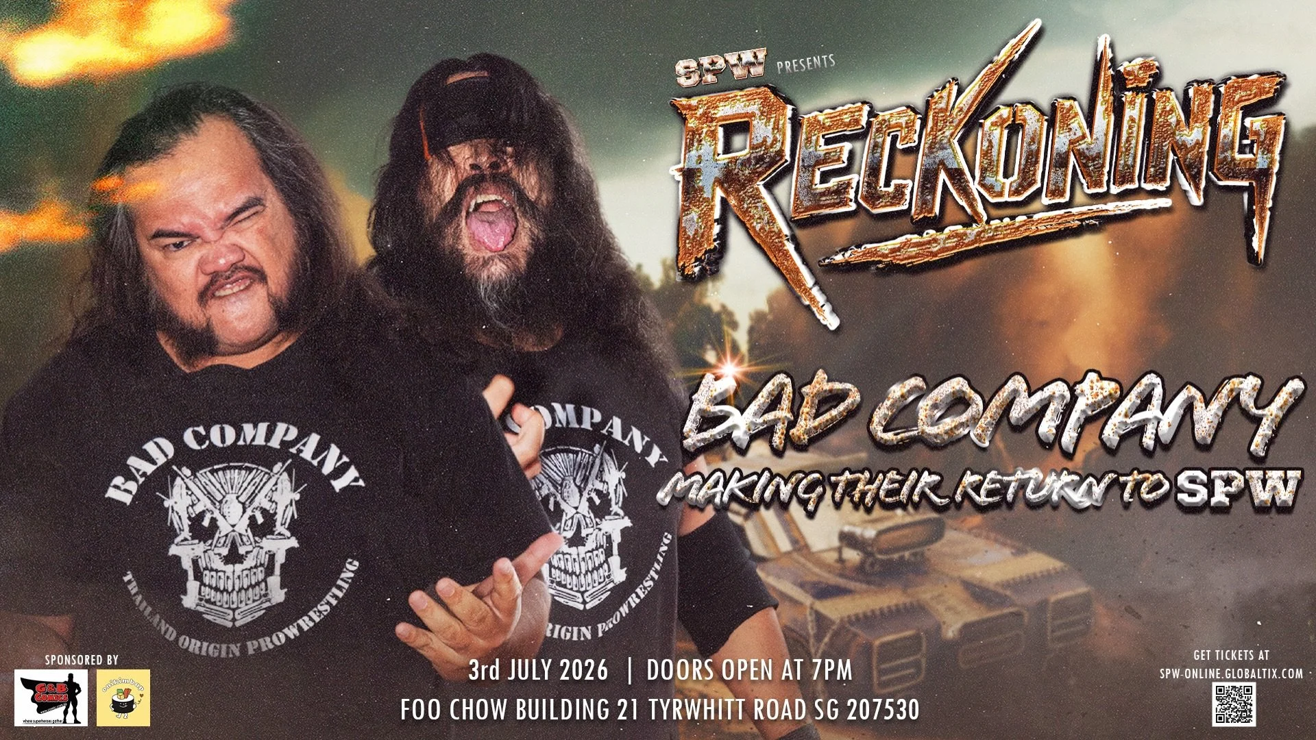 After almost 10 long years, Southeast Asia&rsquo;s legendary tag team returns to the SPW ring. P-Nutz and Golem Thai, known together as Bad Company, will make their long awaited comeback at SPW Reckoning on July 3rd, 2026.

Bad Company are currently 