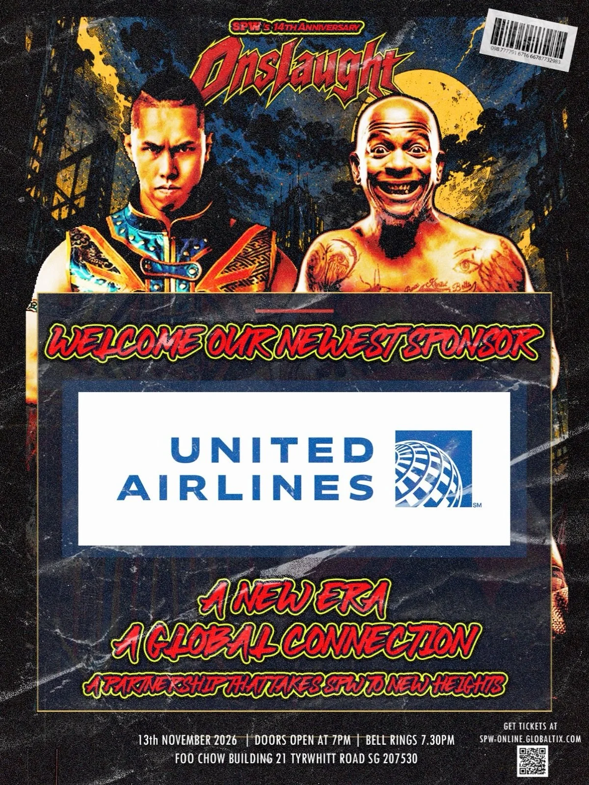 Singapore Pro Wrestling is delighted to welcome our newest sponsor, United Airlines! We are excited to have United Airlines on board as we continue to grow SPW and take professional wrestling in Singapore to greater heights.

Thank you to United Airl
