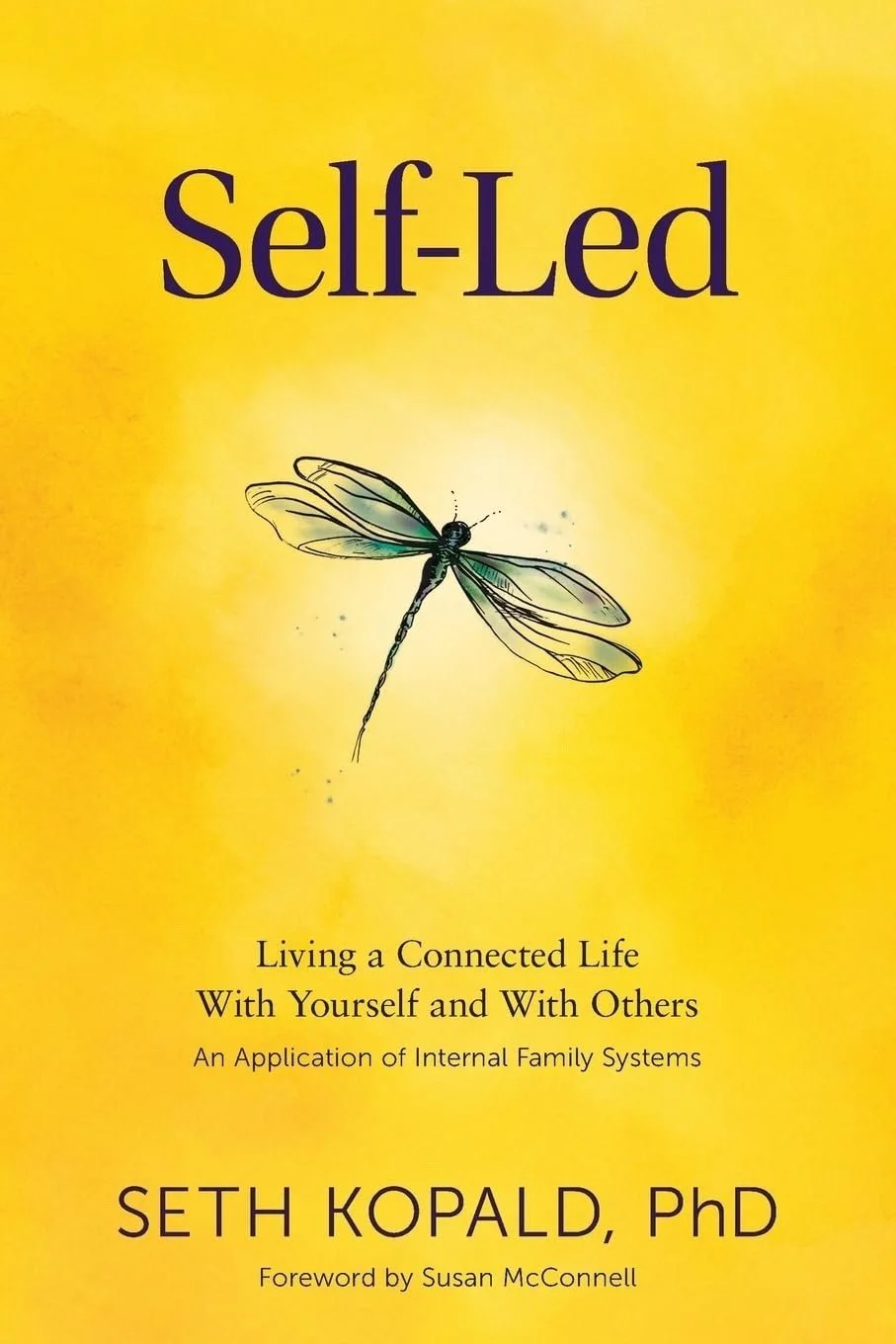 Book cover titled 'Self-Led' by Seth Kopald, featuring a dragonfly illustration on a yellow background.