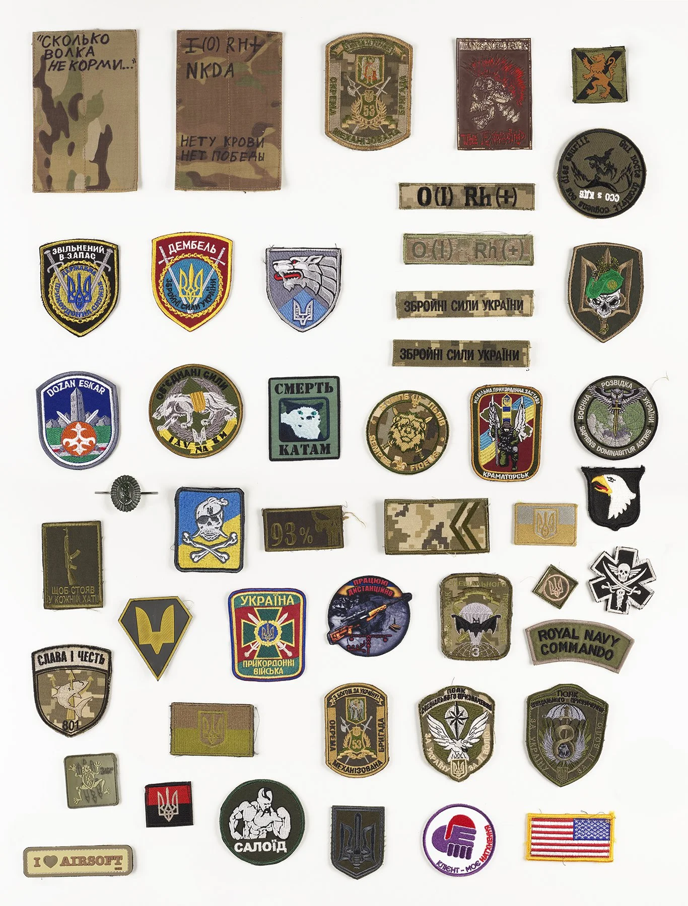 Army Patches, 8-20g.
These patches belonged to Valeriy, a soldier of the 93rd Mechanized Brigade, fighting since 2017. Each patch tells a story - of battles fought, friendships forged, and moments of humanity in the chaos of war.
Some were exch