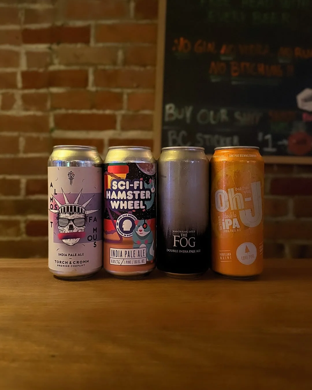 Fresh in the bottle shop: a lineup of hoppy hazy standouts. @torchandcrown Almost Famous (NYC) is a 6.6% hazy IPA with juicy peach and grapefruit notes. From Buffalo, @thinmanbrewery Sci-Fi Hamster Wheel is a 6.6% hazy IPA brewed with Galaxy, Simcoe,