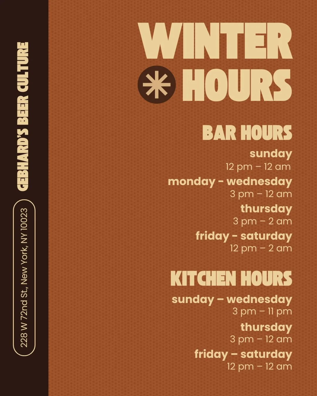The seasons are changing, and so are our hours! Warm up with cold beer, bar bites, $3 happy hour drafts, and pinball at Gebhard's this winter until 12am Sundays-Wednesdays and 2am Thursdays-Saturdays. 

Winter Business Hours:
- Sunday: 12pm-12am 
- M