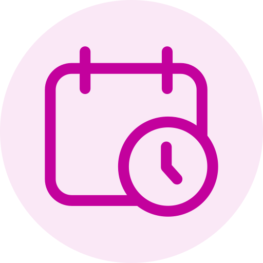 Calendar and clock icon on a light purple background