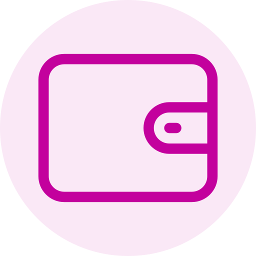 Icon of purple wallet on a light purple background.