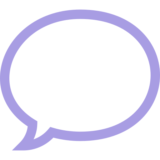 A purple speech bubble on a transparent background.