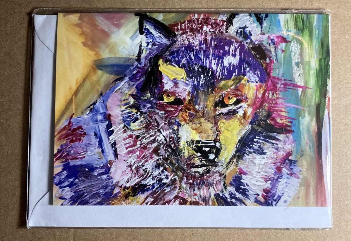 textured wolf greeting card A6