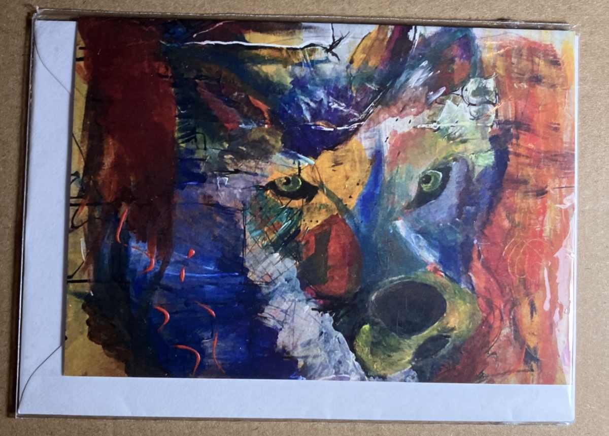 Patchwork wolf greeting card A6