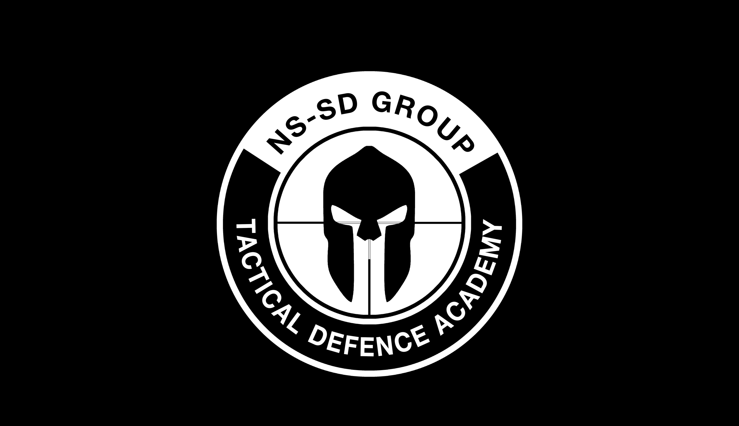 Black background with a circular logo in the center featuring a skull wearing a helmet and daggers. The text around the circle reads 'NSA-SD GROUP' and 'TACTICAL DEFENSE ACADEMY'.