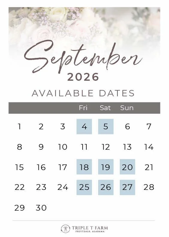 Triple T Farm Availability Calendar Fruitdale, Alabama wedding venue - September 2026