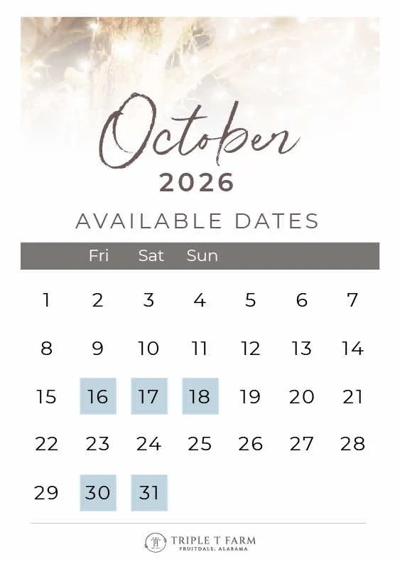 Triple T Farm Availability Calendar Fruitdale, Alabama wedding venue - October 2026