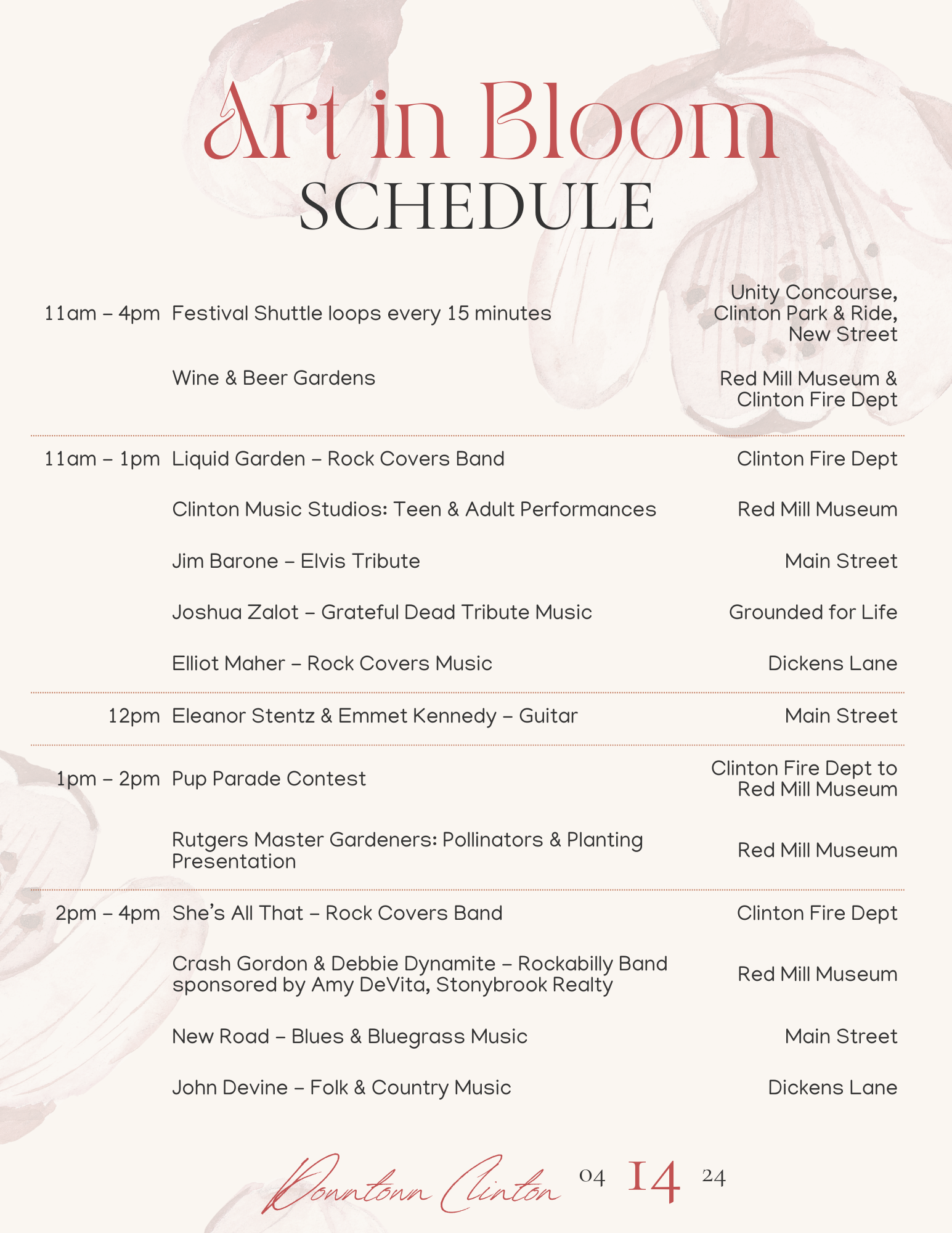 SCHEDULE OF EVENTS — clintonartinbloom