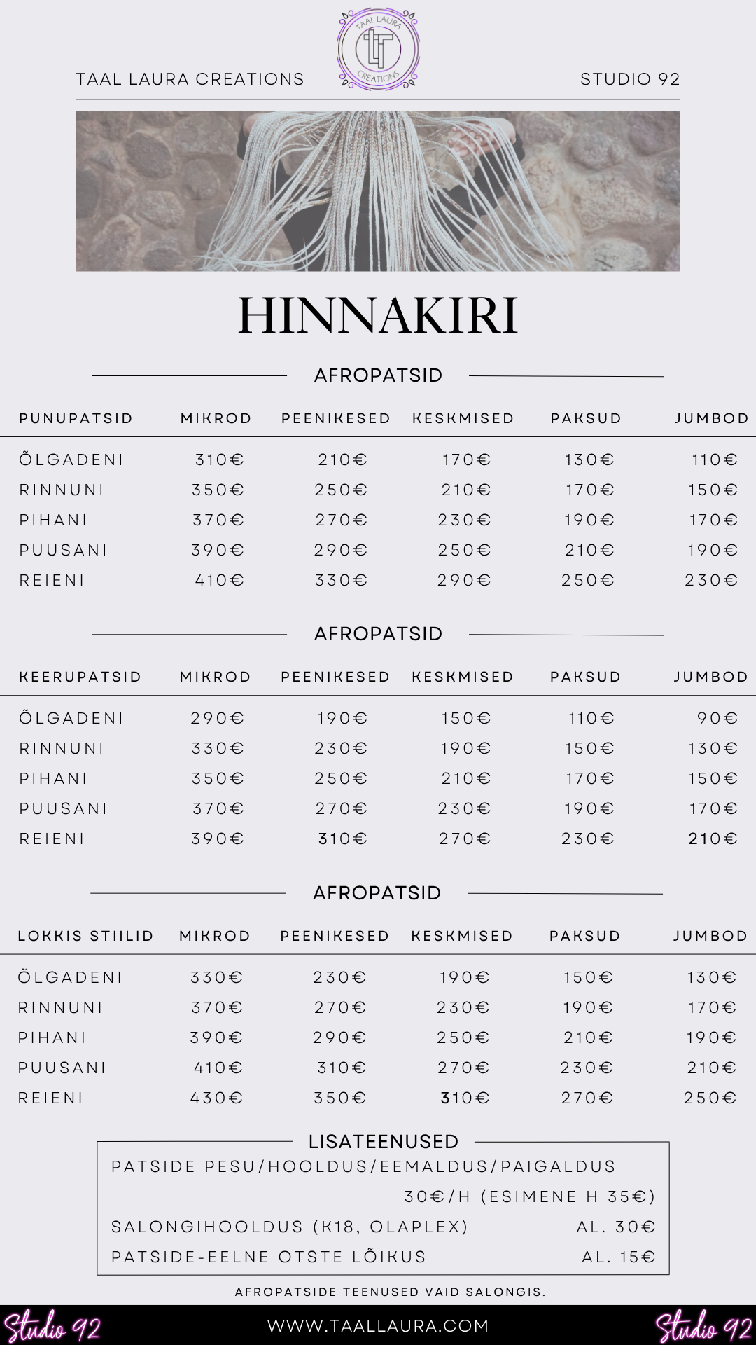 Taal Laura Creations afropatsid boho braids goddess braids lokkis patsid hind hinnakiri Tartu Tallinn