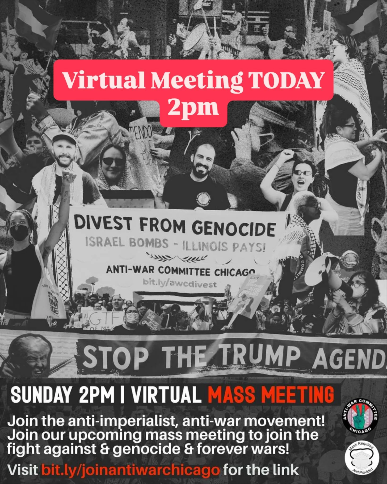10/12 MEETING ON ZOOM

Come to our weekly mass meeting this Sunday on Zoom at 2pm. All are welcome to join! Get involved with an anti-imperialist organization that is fighting to divest Illinois tax dollars and public funds from the genocidal state o