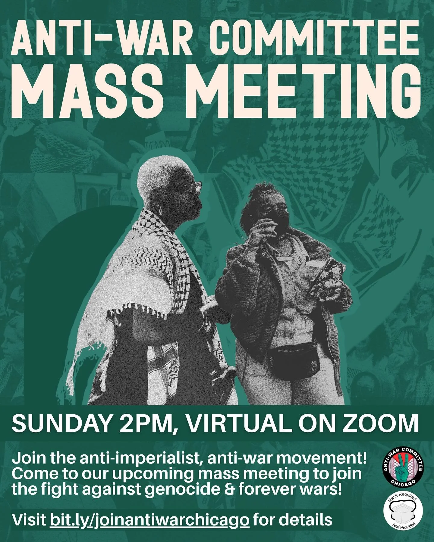 Join AWC at our weekly mass meeting this Sunday at 2pm on Zoom! Now is the time to get involved with an anti-imperialist organization to end US-backed wars of aggression! Learn about Anti-War Committee Chicago and the people&rsquo;s campaign against 