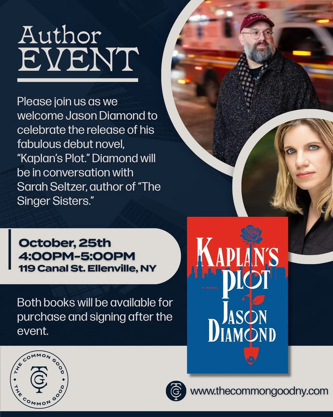 📘📕🌟The Common Good is thrilled to host Jason Diamond for a celebration of the release of his debut novel, &ldquo;Kaplan&rsquo;s Plot.&rdquo;

Diamond is the author of &ldquo;Searching for John Hughes,&rdquo; &ldquo;The Sprawl&rdquo; and co-author 