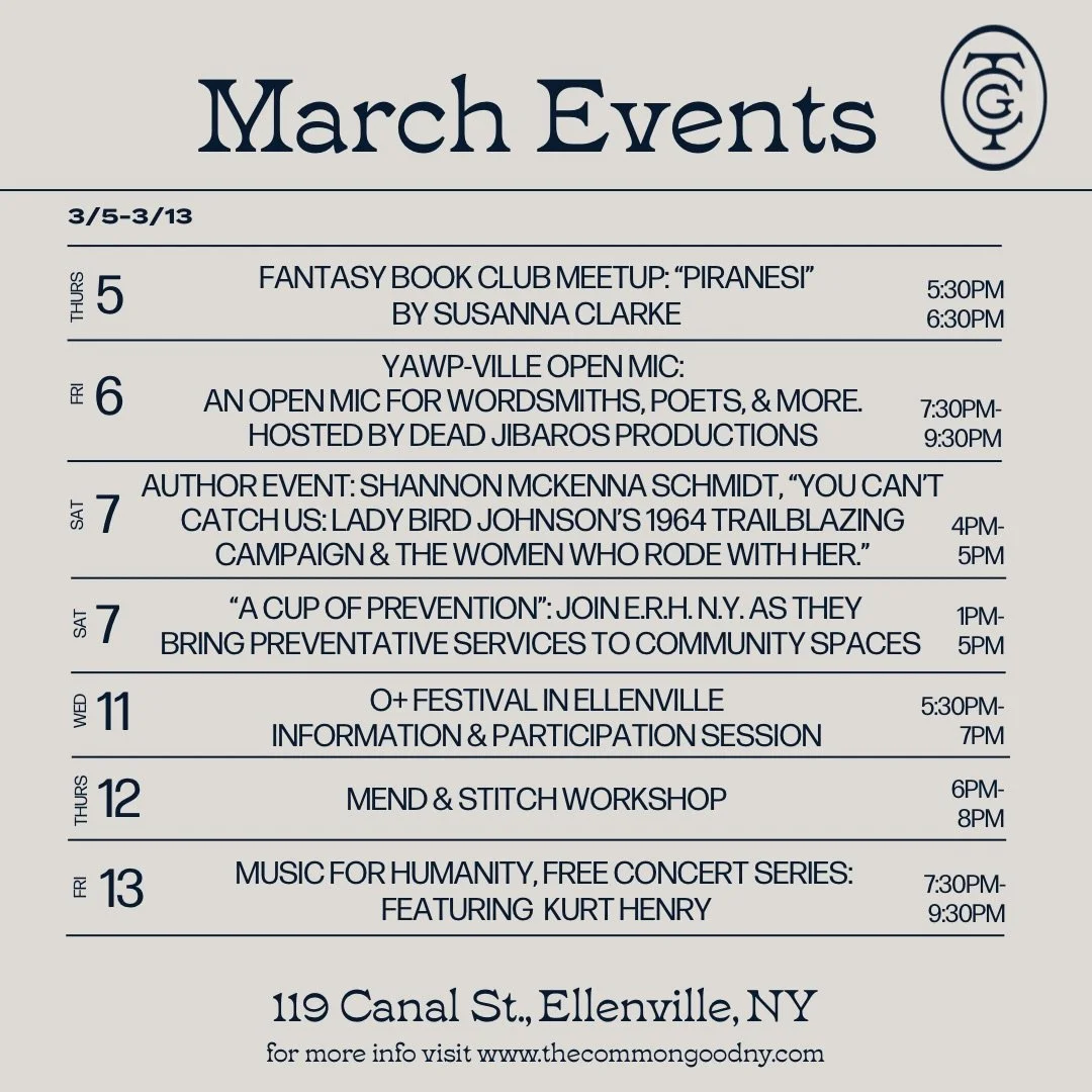 It hit 50&deg; yesterday, which means spring can&rsquo;t be too far away. 🌱☀️🤞

Our March calendar is here&mdash;celebrate Women&rsquo;s History Month with Shannon McKenna Schmidt, plus enjoy live music, book clubs, and some new additions this mont