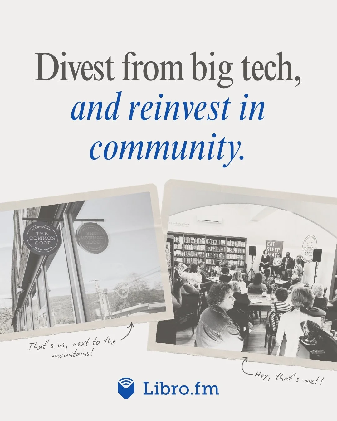 Audiobooks, but make them indie. 🎧📚

Did you know you can buy audiobooks through Libro.fm&mdash;and support independent bookstores like ours at the same time!?🙌

Every audiobook you buy helps keep this little bookstore (and bar!) humming, so liste