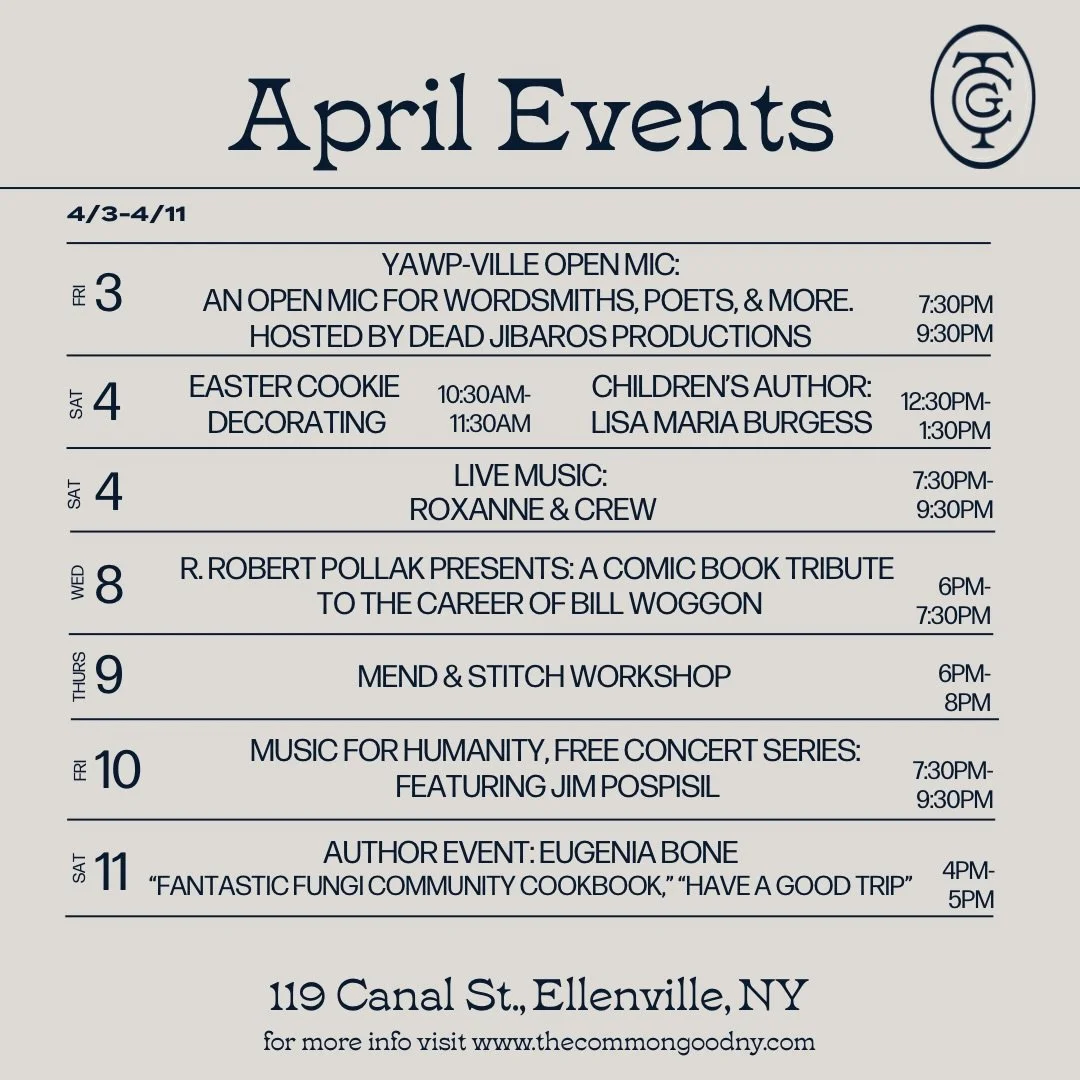 Spring is REALLY springing at The Common Good 🌱 
This is by far our most jam-packed month yet, so choose your spots&hellip; but whatever you do, absolutely save the date for Independent Bookstore Day on the 25th!🎉🎈

We&rsquo;re going all out: a fu