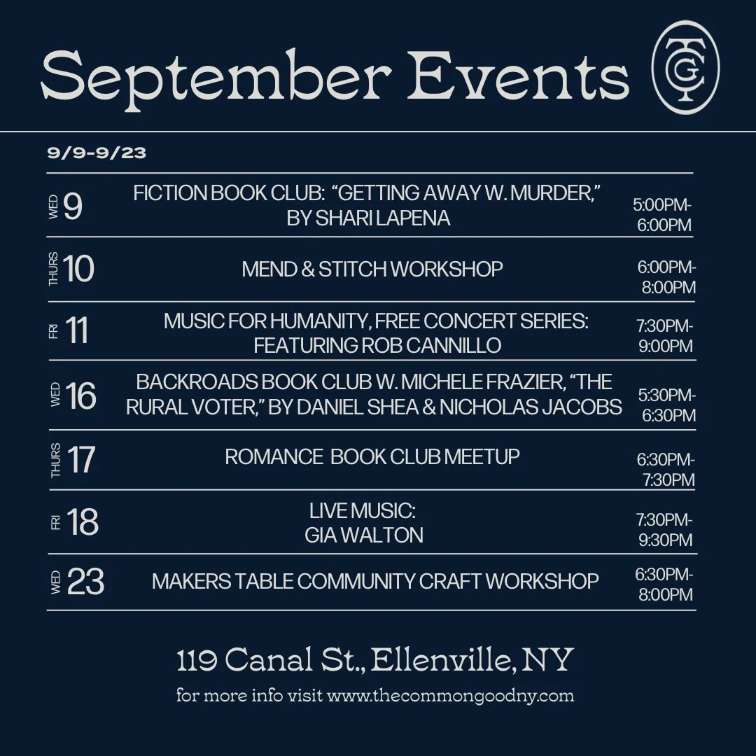 Does it feel like September is looming over you like 30 Mondays? 😵&zwj;💫 We&rsquo;re here for you. Come escape the end-of-summer blues with good books, good drinks, live music, book clubs, crafting events, and plenty of other reasons to get out of 