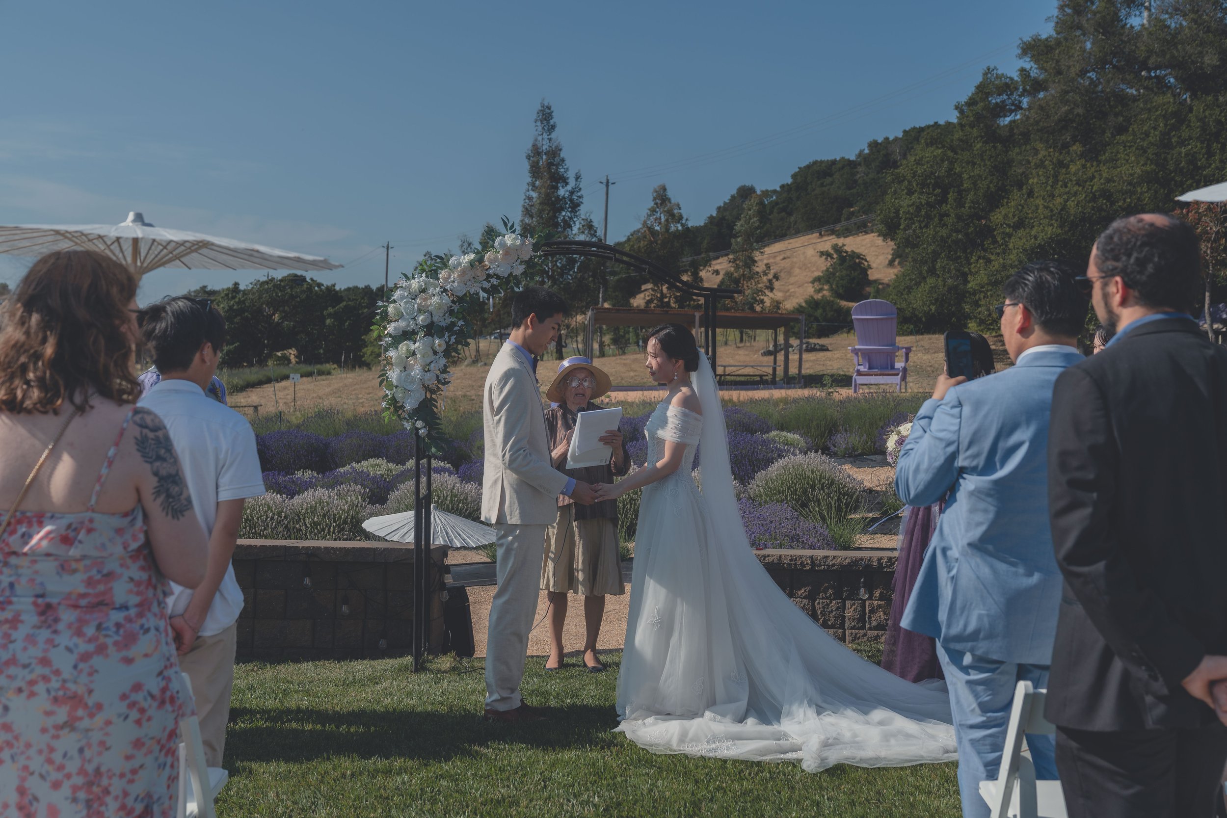 Guests gathered as the ceremony unfolds in California wine country.