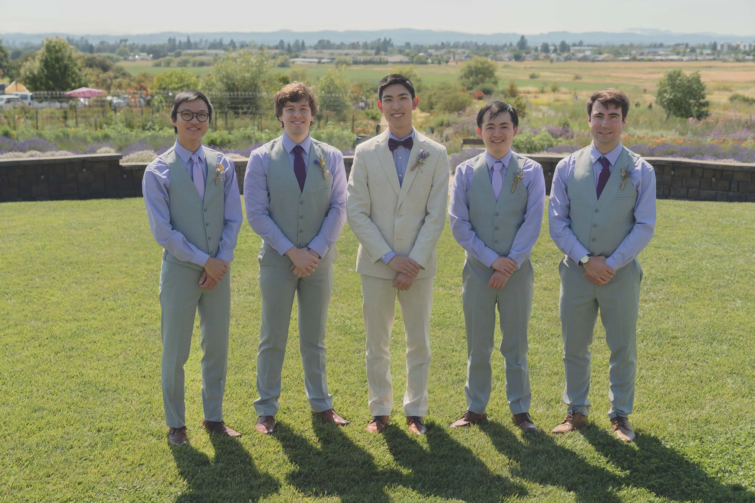 Wedding party standing together during Katherine and Calvin’s Sonoma wedding.
