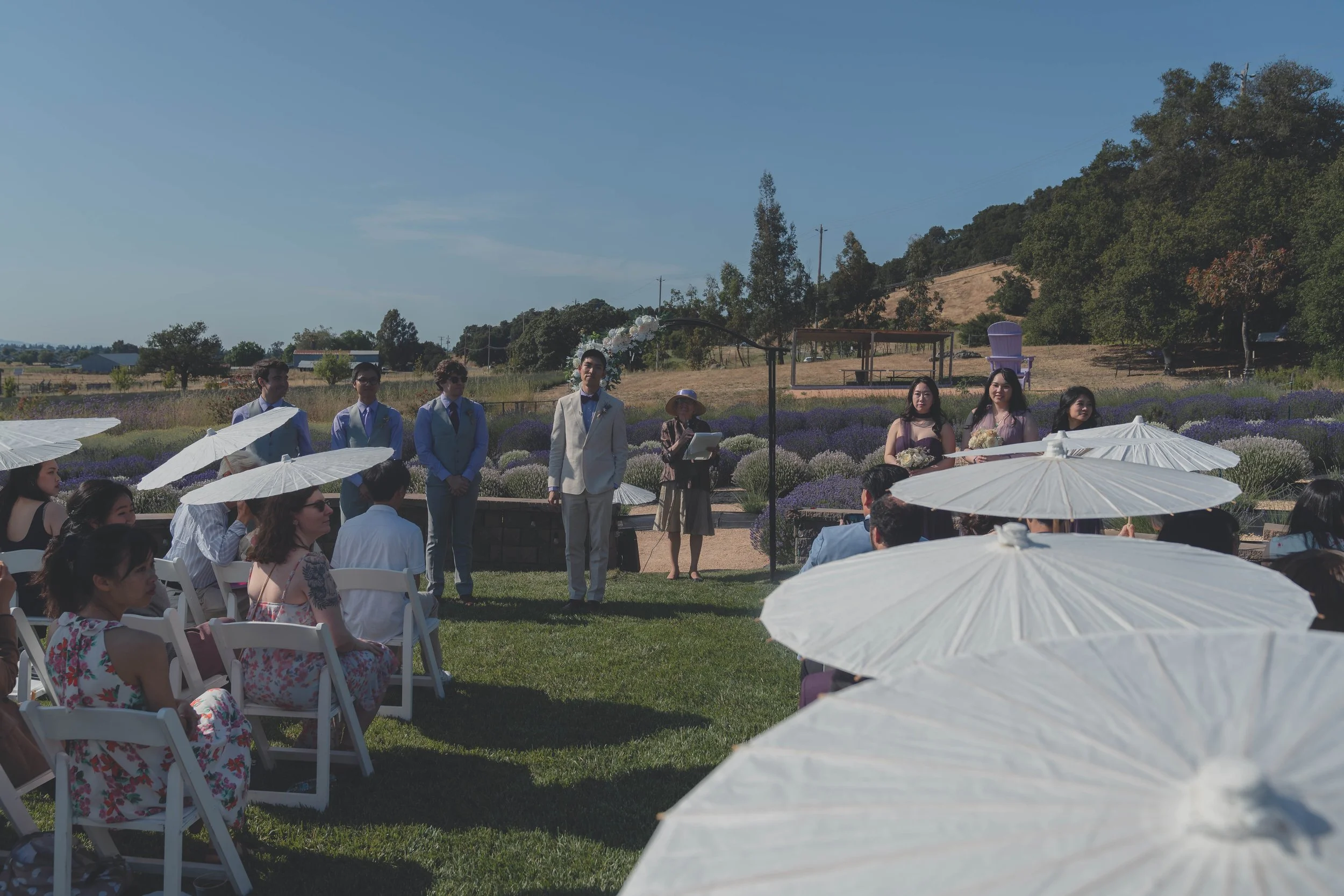 Guests seated and watching the procession unfold at a Sonoma wedding venue.