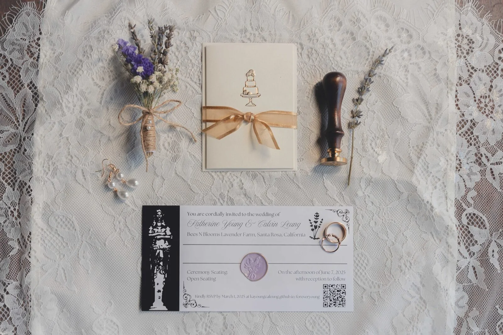 The invitation, sealed in wax on lace