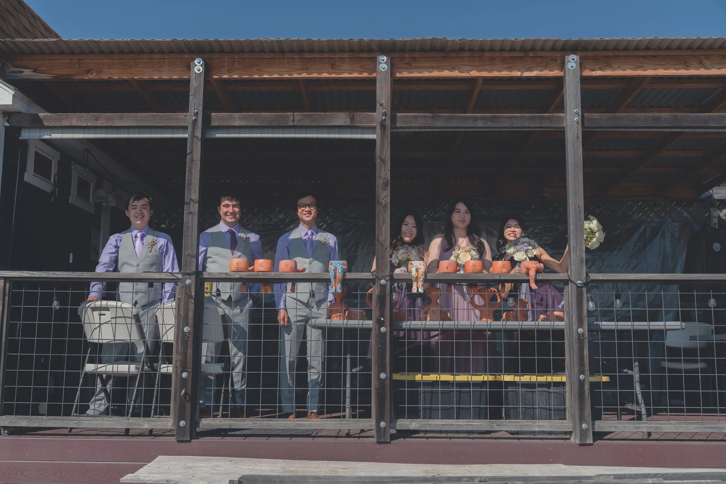 Wedding guests gathered outside the reception area in Sonoma.