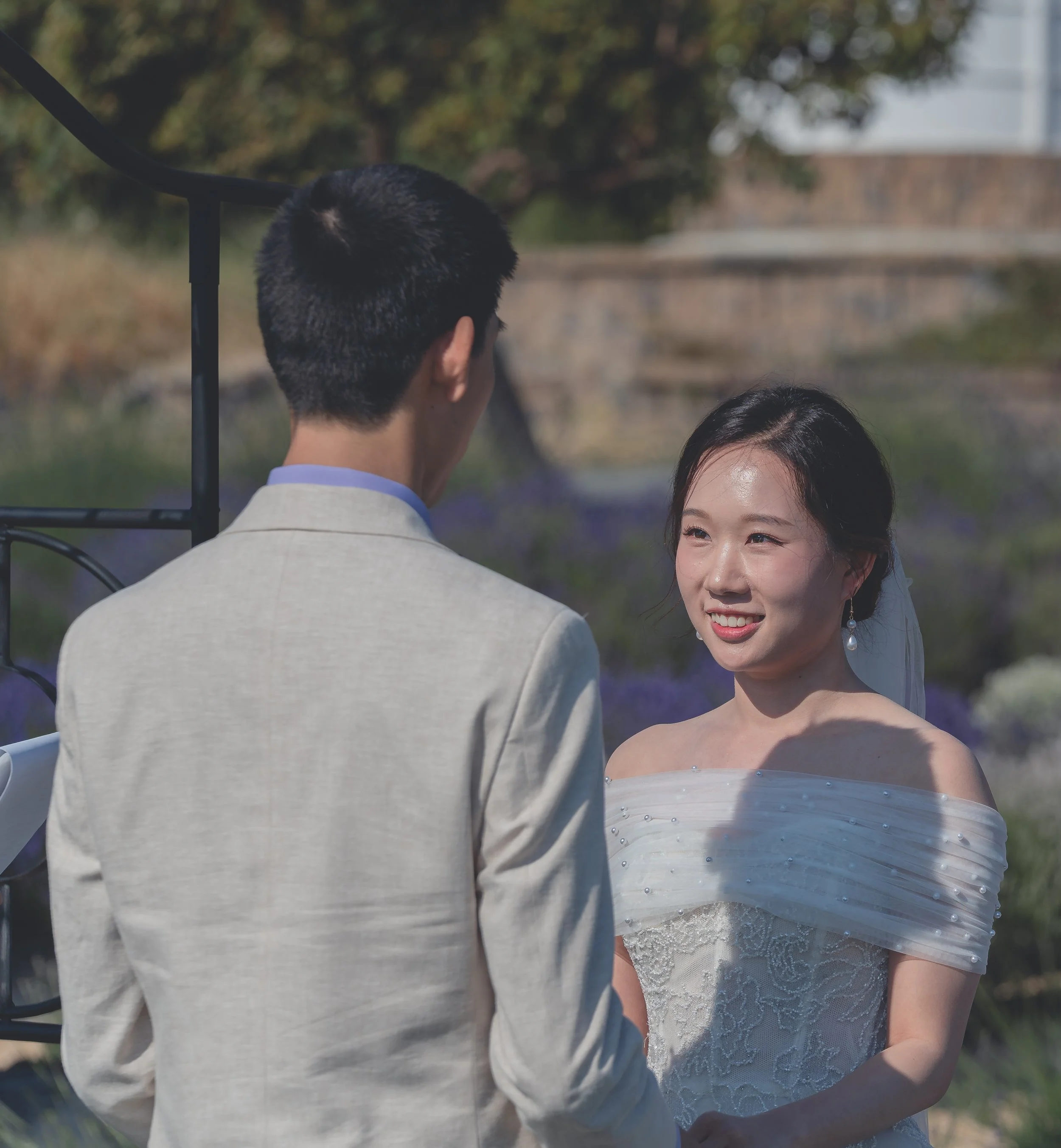 Emotional moment as the bride listens during the ceremony at a Sonoma wedding.