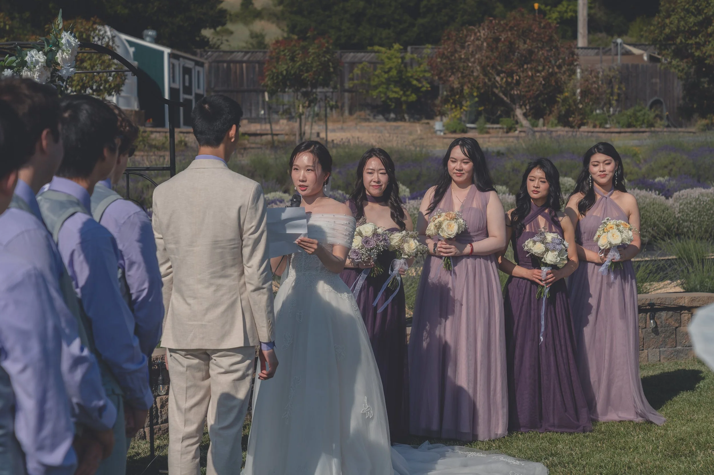 Wide view of the ceremony with guests and wedding party gathered in Sonoma.