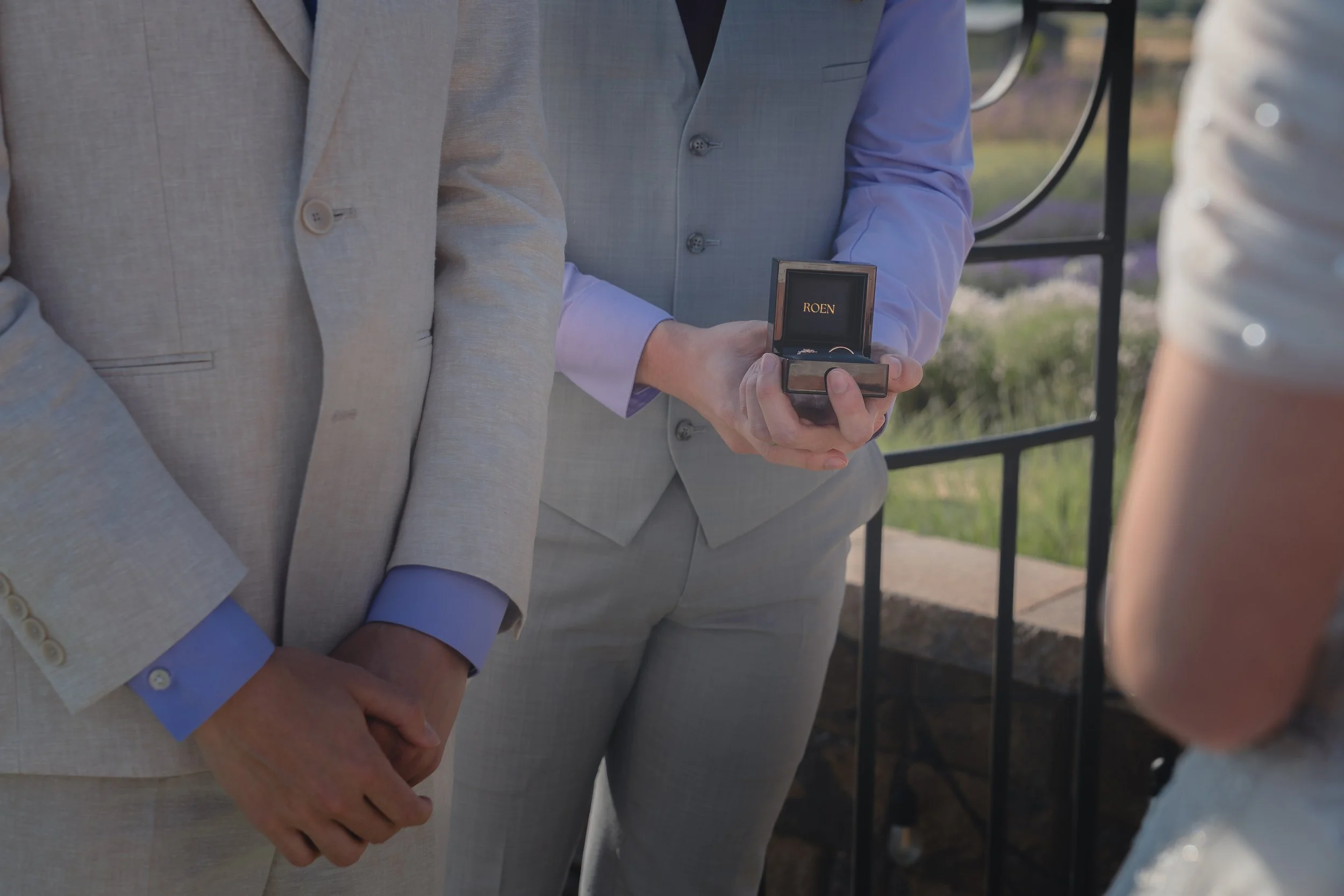 Groom holding his vows during the wedding ceremony in Sonoma.