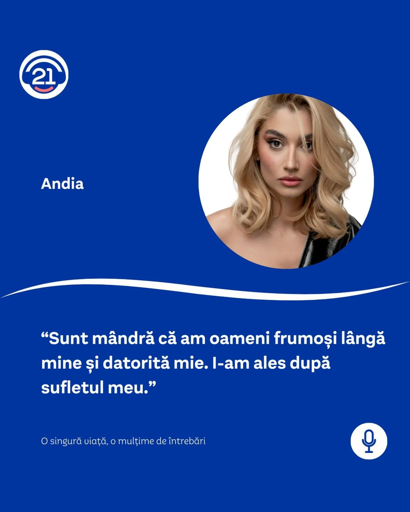 &Icirc;n episodul de astăzi vă invit să cunoașteți omul Andia, nu doar artistul căruia &icirc;i fredonați piesele. Veți descoperi un om care &icirc;și păstrează &icirc;ncă inocența și căruia &icirc;i place &icirc;ncă să fie copilăros, dar și omul car