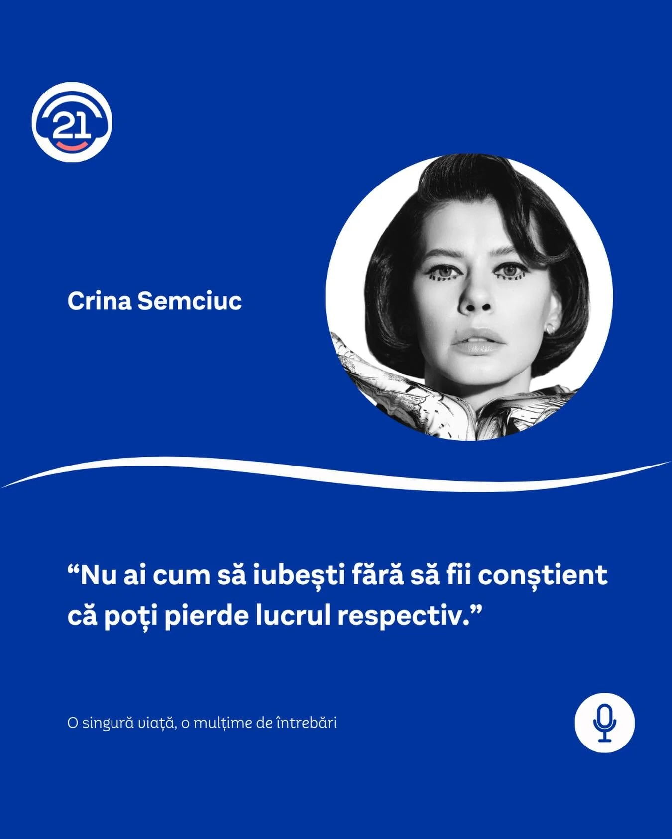 Crina Semciuc este genul de artist care nu caută să fie pe placul tuturor, ci să fie ea &icirc;nsăși. Este genul de artist care transformă fiecare rol &icirc;ntr-o poveste.
 
&Icirc;n episodul de astăzi, Crina vorbește cu sinceritate despre identitat