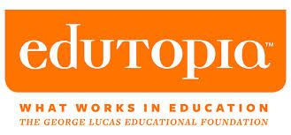 Logo of Edutopia with orange background and white text, featuring the slogan 'What Works in Education'.