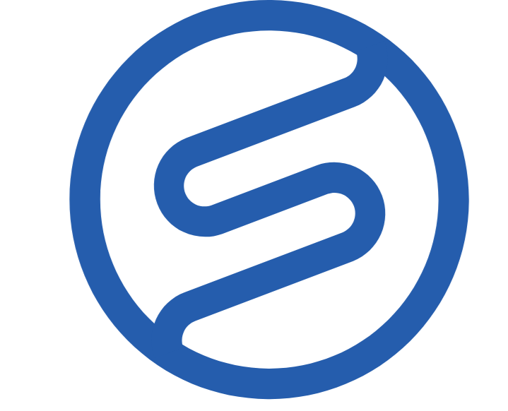 A blue circular logo featuring a stylized DNA double helix inside.