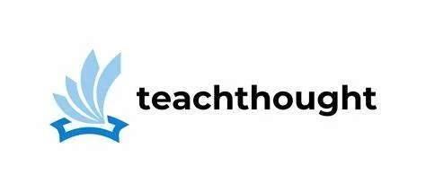 Logo featuring a stylized blue open book with feathers and the text 'teachthought'