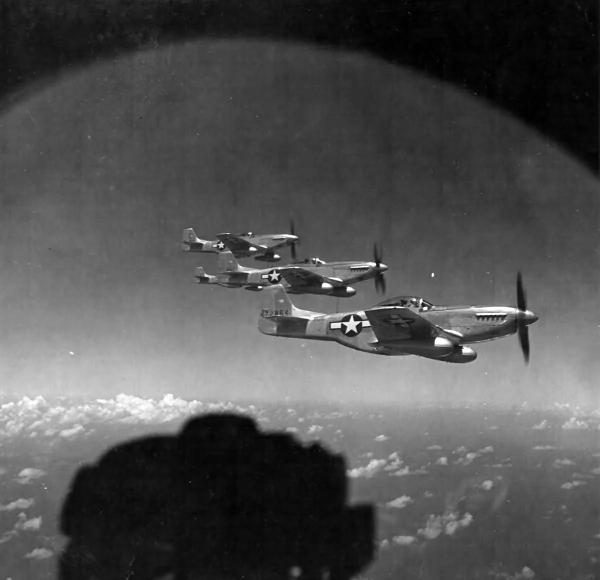 P-51 Mustangs Flying in Formation from Window of B-29