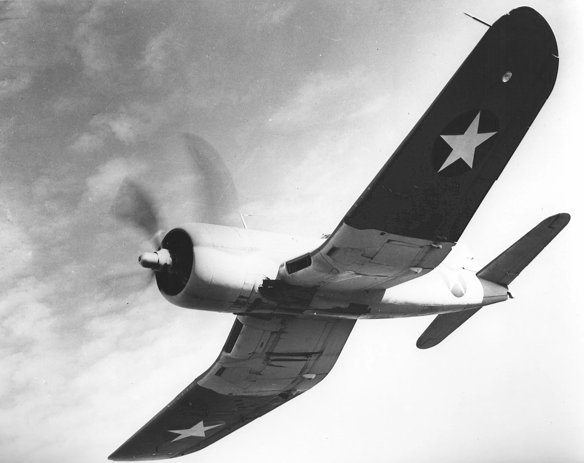 F4U Corsair Aerial Photo - WW2 Black &amp; White Photo