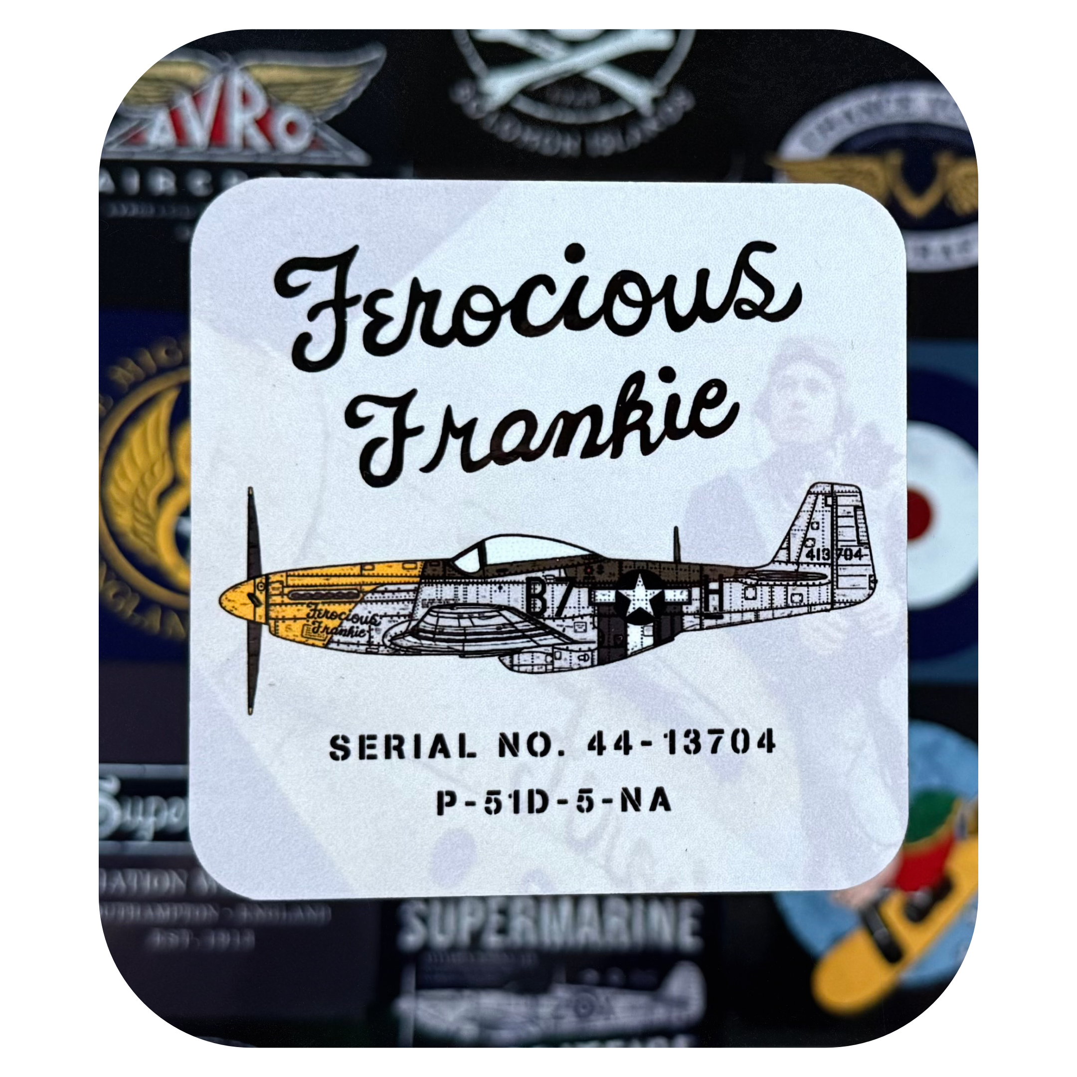 P-51 Mustang Ferocious Frankie coaster with classic WWII fighter aircraft nose-art