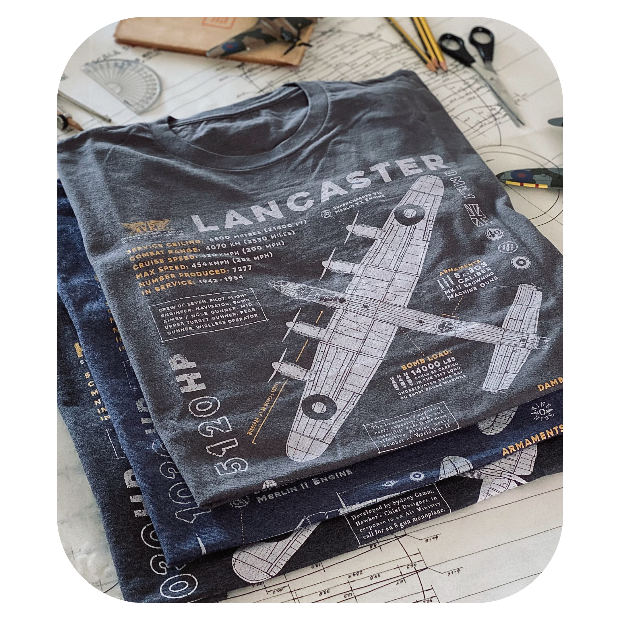 Lancaster Bomber Mk. 1 Blueprint T-Shirt