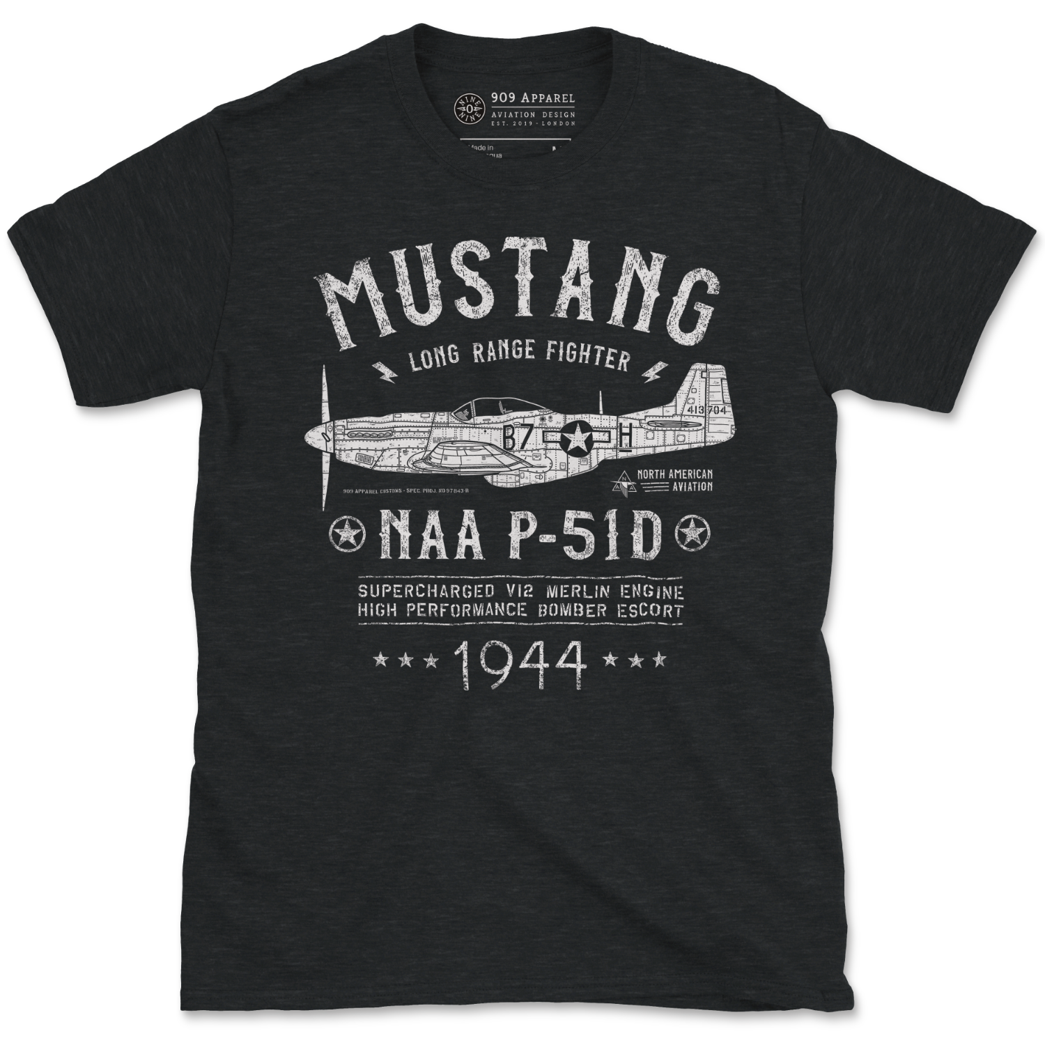 P51D Mustang WW2 Blueprint T-Shirt