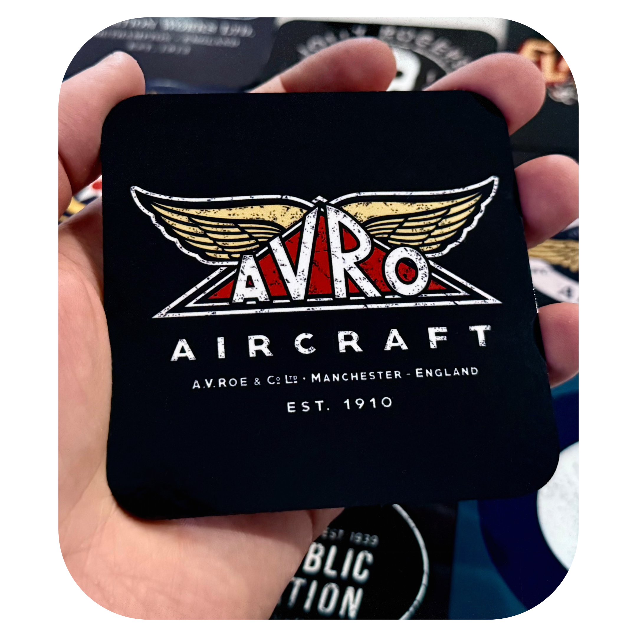 Avro Aircraft WWII Aviation coaster with AV Roe Manchester Text