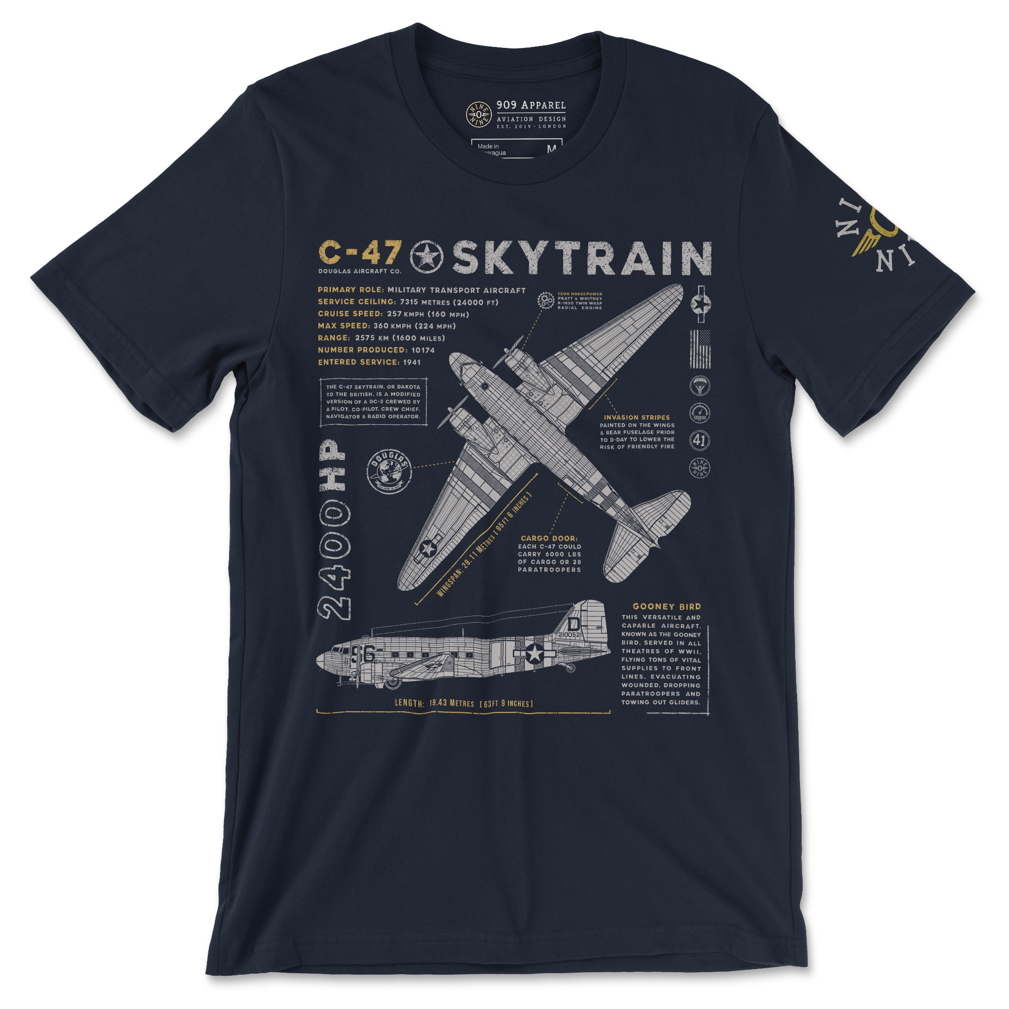C-47 Skytrain Vintage D-Day World War 2 Aircraft T-Shirt