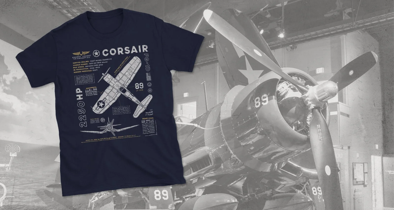 FG-1D Corsair Blueprint T-Shirt - Museum of Flight